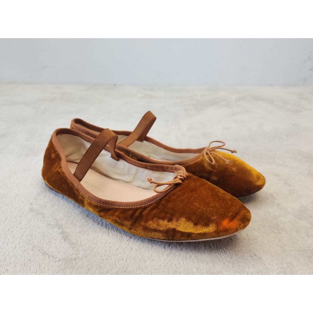 Loeffler Randall Velvet Ballet Flats Ochre Mary Jane Coquette Size 7.5